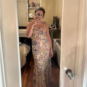 Beautiful Floral Printed Maxi Dress with Tie Straps